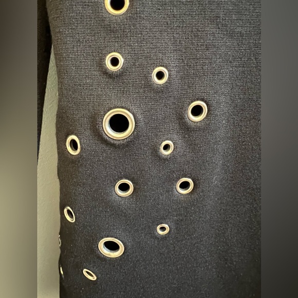 Express Black Bodycon Silver Grommet Deep V Neck Long Sleeve Mini Dress Size XS - Picture 6 of 8